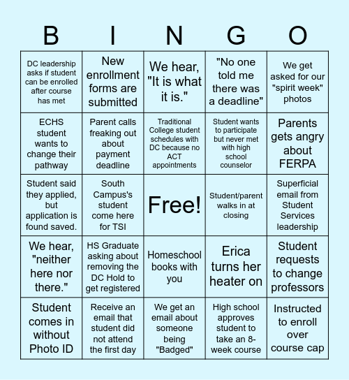 Central Campus Peak B-I-N-G-O Bingo Card