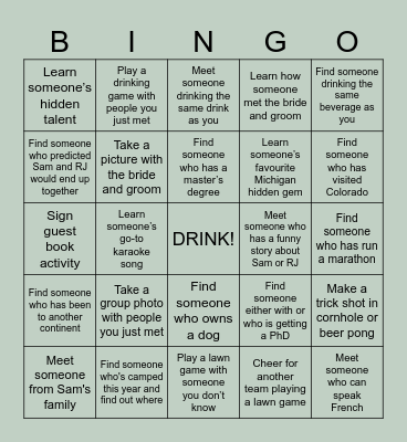 The After Party Passport Bingo Card