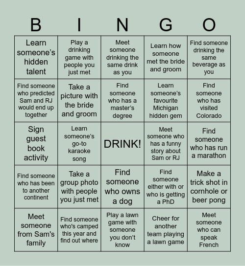 The After Party Passport Bingo Card