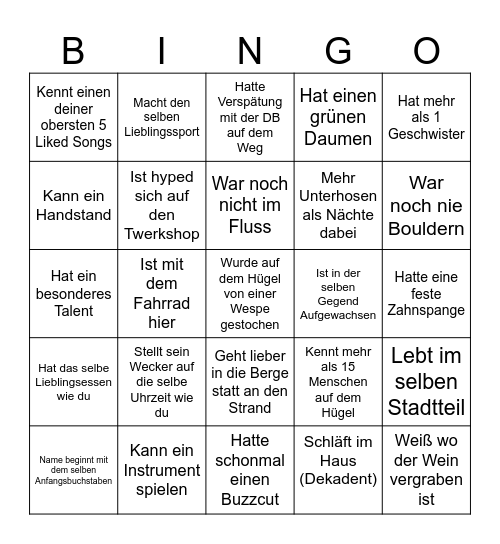 Kennenlerne Hügel 26 Bingo Card