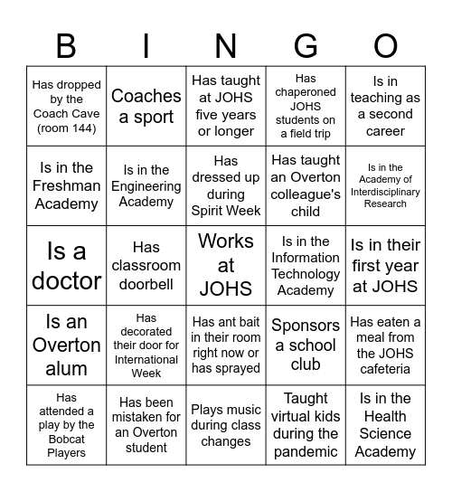 Bobcat Bingo! Bingo Card
