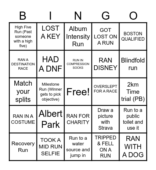 Running Bingo Card