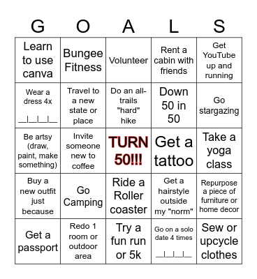 50 & Fabulous Bingo Card