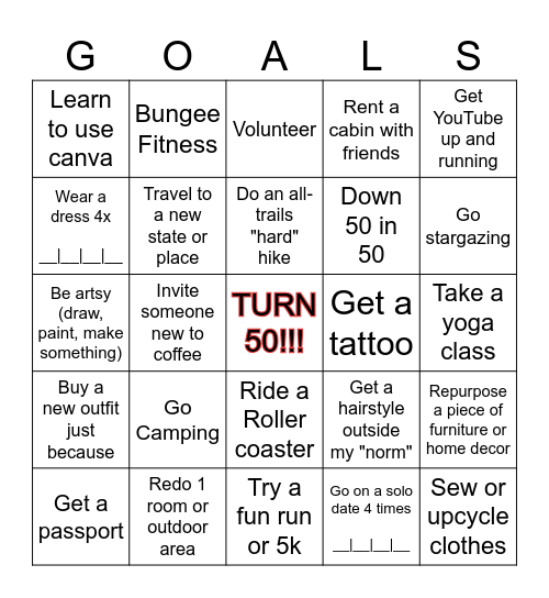 50 & Fabulous Bingo Card