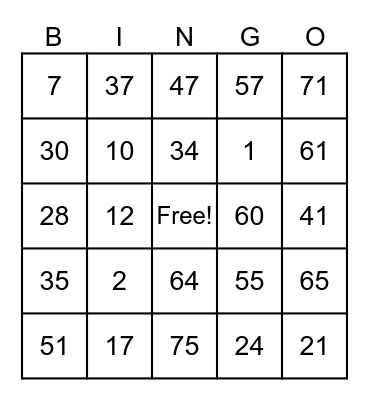 Untitled Bingo Card