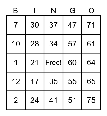 Untitled Bingo Card