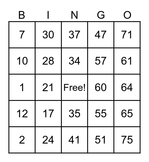 Untitled Bingo Card