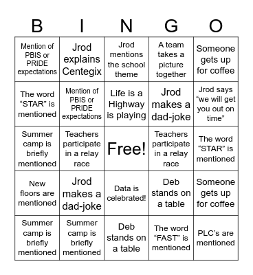 Checkered Flag Bingo Card