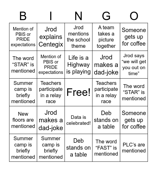 Checkered Flag Bingo Card