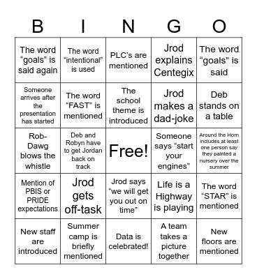 Checkered Flag Bingo Card