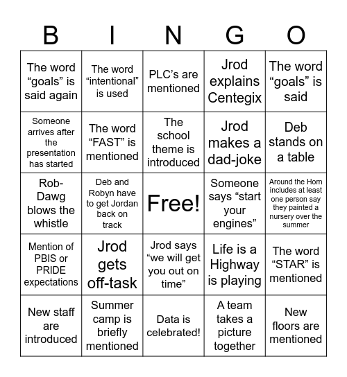 Checkered Flag Bingo Card