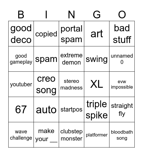 gd recent tab Bingo Card