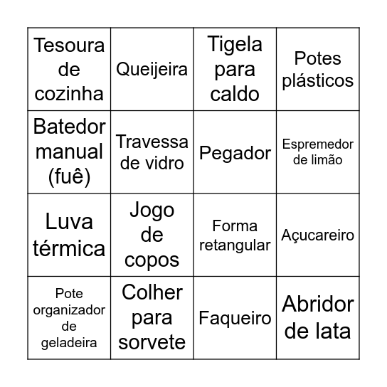 Chá de Panela Jéssica e Lucas Bingo Card