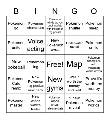 Pokemon presents bingo Card