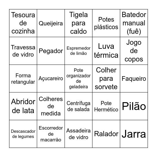Chá de Panela Jéssica e Lucas Bingo Card