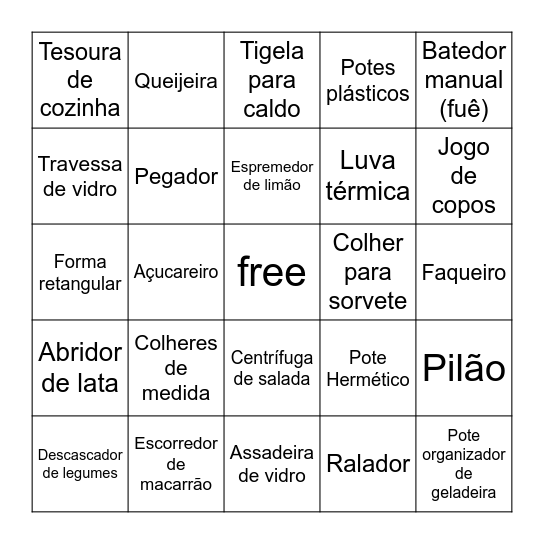 Chá de Panela Jéssica e Lucas Bingo Card