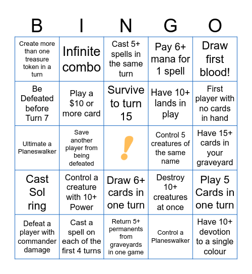 MTG Commander Bingo for FNM Bingo Card