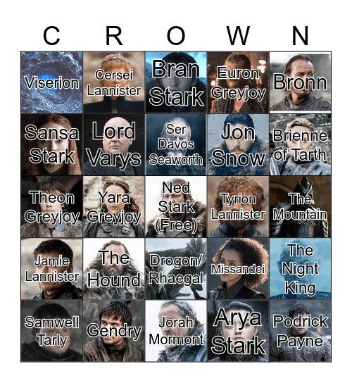 Game of Thrones Bingo Card