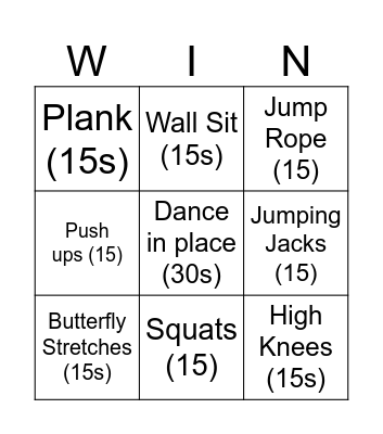 FITNESS BINGO Card