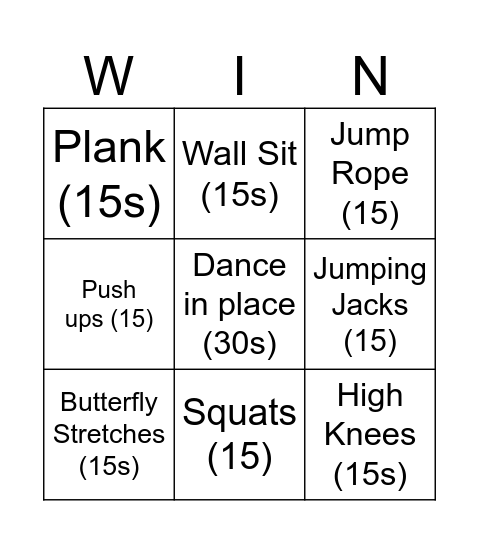 FITNESS BINGO Card