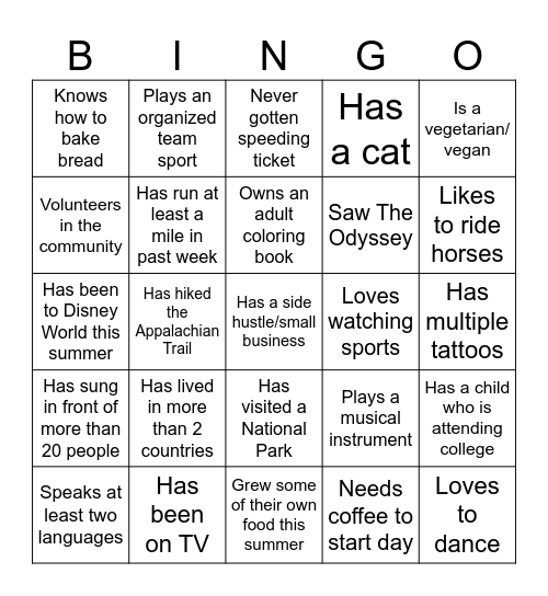 Faculty-Staff Bingo (Find someone who...) Bingo Card