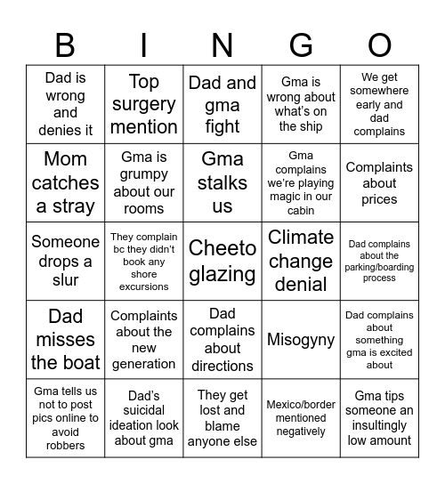 Bigot Bingo Card