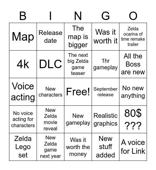 Zelda 40th anniversary Bingo Card