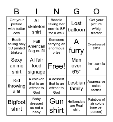 State Fair Bingo Card