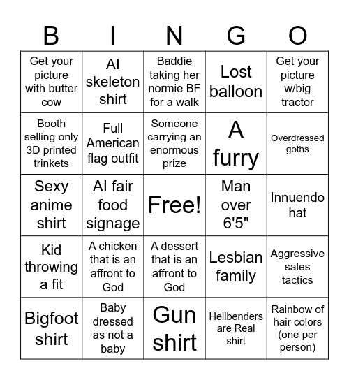State Fair Bingo Card