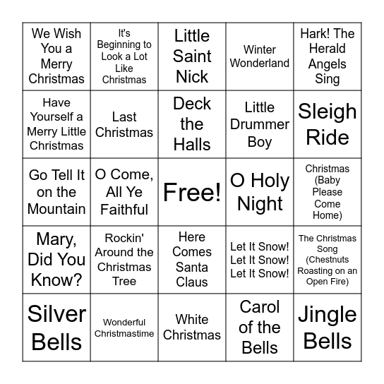 Christmas Singo Bingo Card