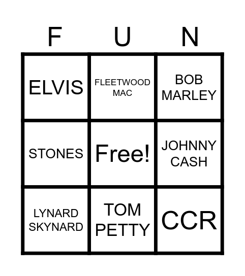 Live Music Bingo Card