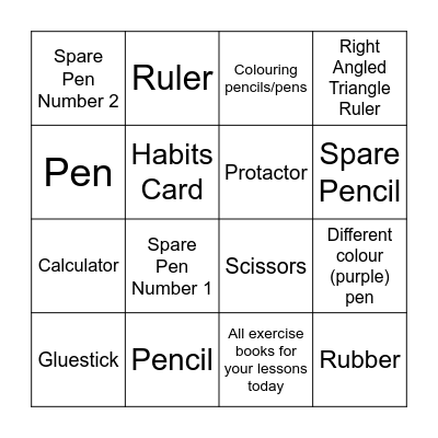 Equipment Check Bingo Card