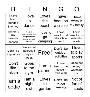 Getting to Know You Bingo Card