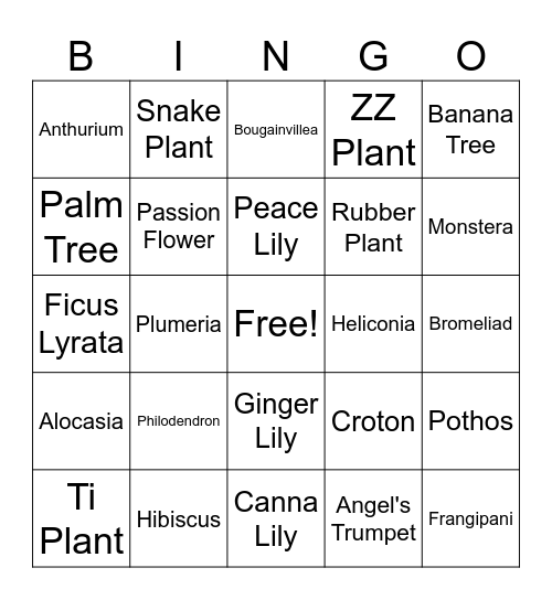 Tropical Bingo Card