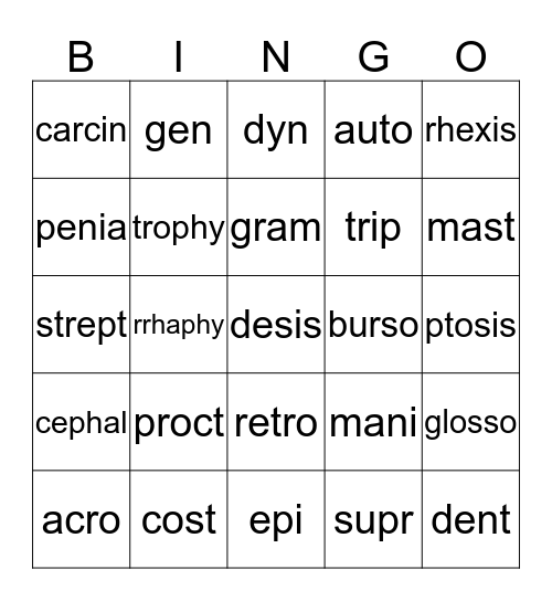 Medical Roots 2nd 50 Bingo Card