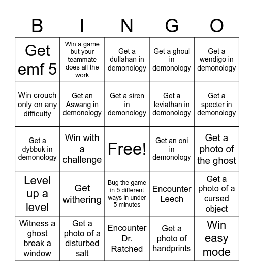 Demonology bingo Card