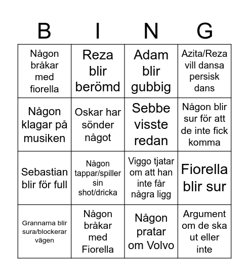 Sebbes födelsedag Bingo Card