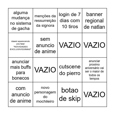 bingo 7.0 do genshin Bingo Card