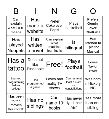 Icebreaker Bingo Card