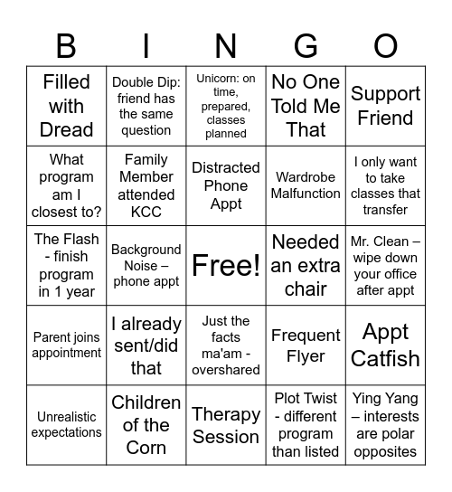 Fall 2026 Bingo Card