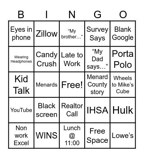 Plus 1 Shines Bingo Card