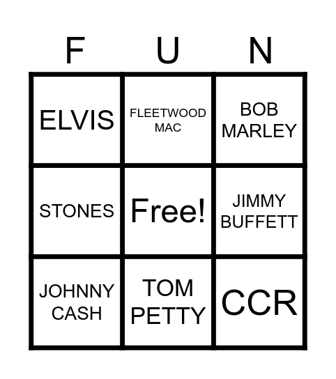 Live Music Bingo Card