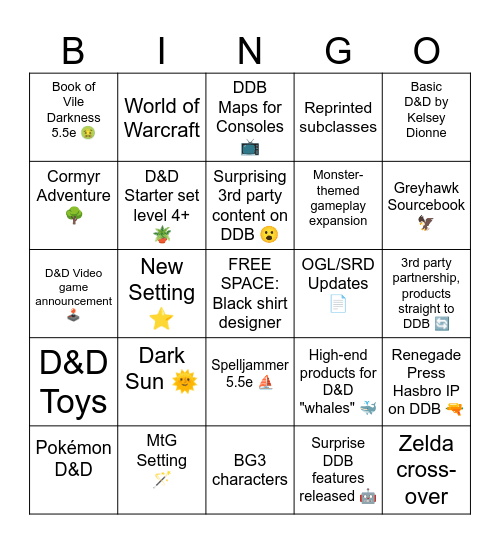 D&D Vision Keynote Bingo Card