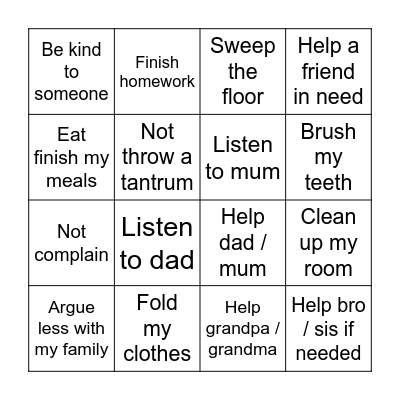 I promise to... Bingo Card