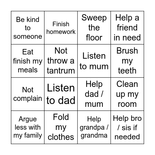 I promise to... Bingo Card