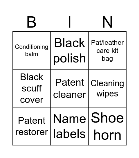 Shoecare Bingo Card