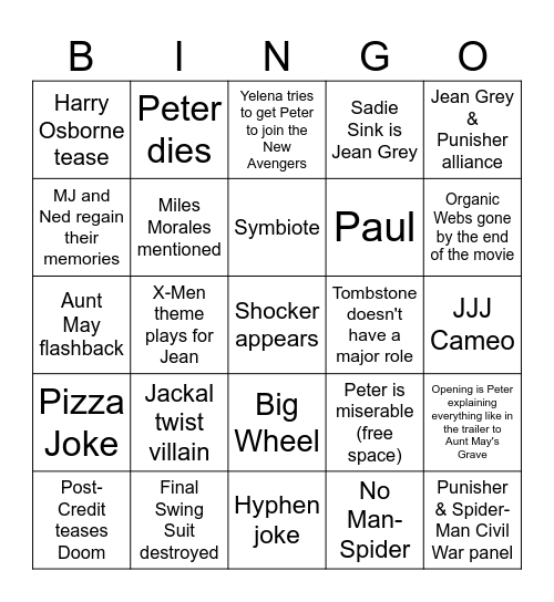 Brand New Day Bingo Card