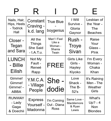 pride bingo Card
