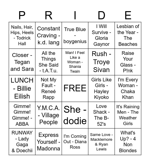 pride bingo Card