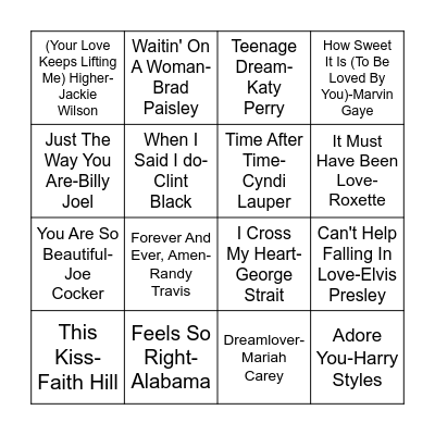 Love Songs Bingo Card